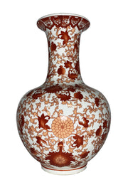 Warehouse Chinese Ball Vase with Red Coral Pattern