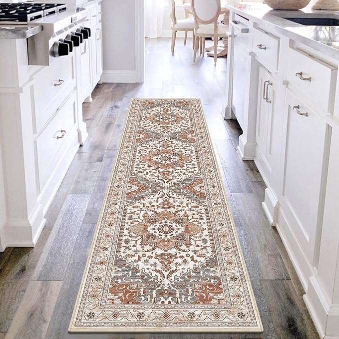 8x10 Large Area Rug, Non-Slip Washable Boho Vintage Living Room Bedroom Rug