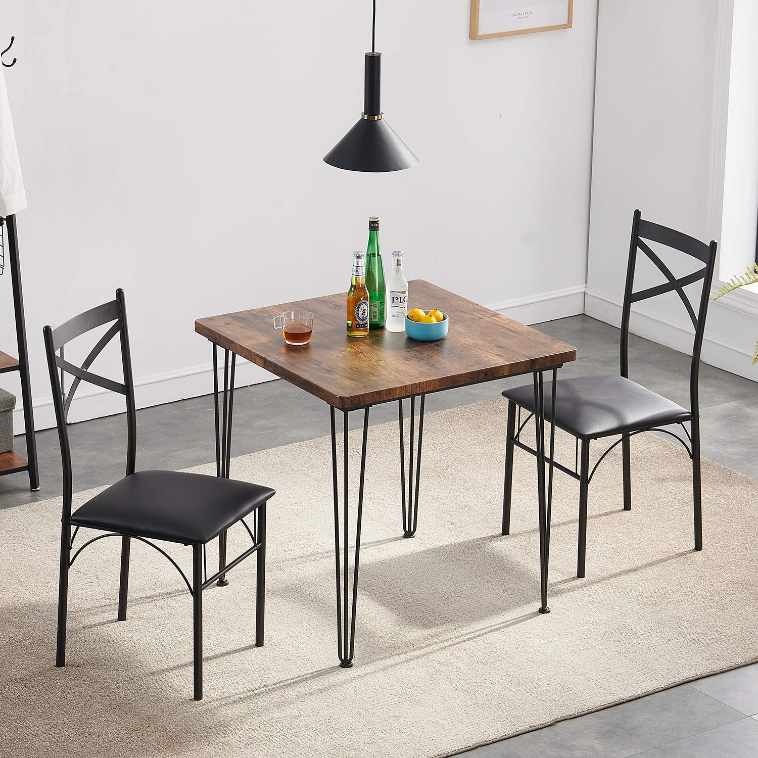 3 Piece Kitchen Dining Room Table and Chairs Set for Dinette, Breakfast Nook