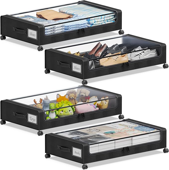 Under Bed Storage with Wheels, 2-Pack Under the Bed Storage Containers
