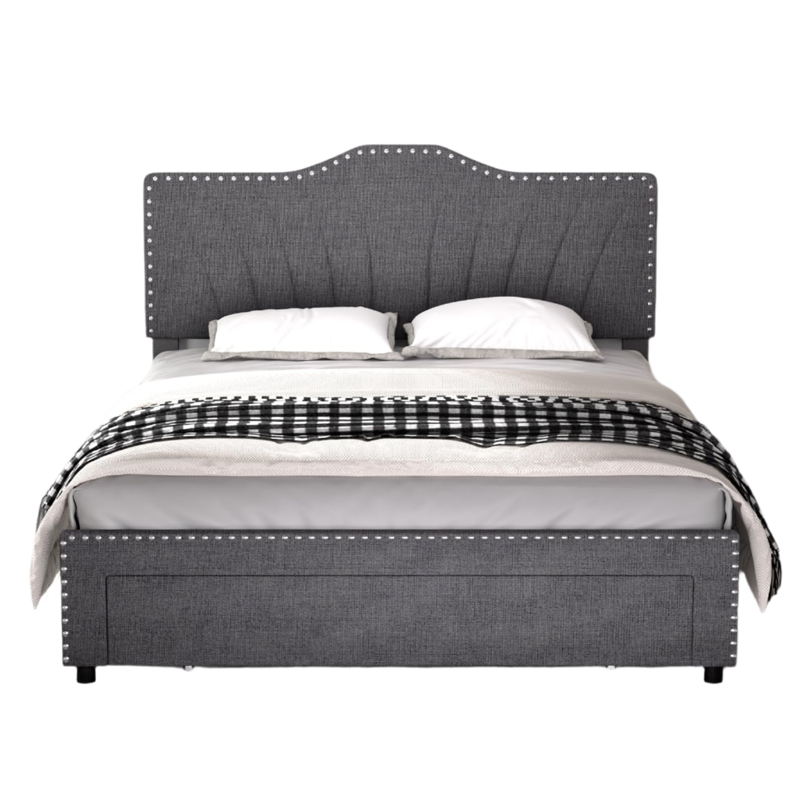 Queen Size Platform Bed Frame with Storage, Fully Upholstered Headboard and Footboard