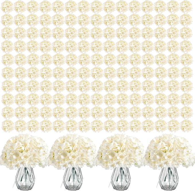404PCS Hydrangea Artificial Flowers, Silk Artificial Flowers Heads with Stems, Ivory