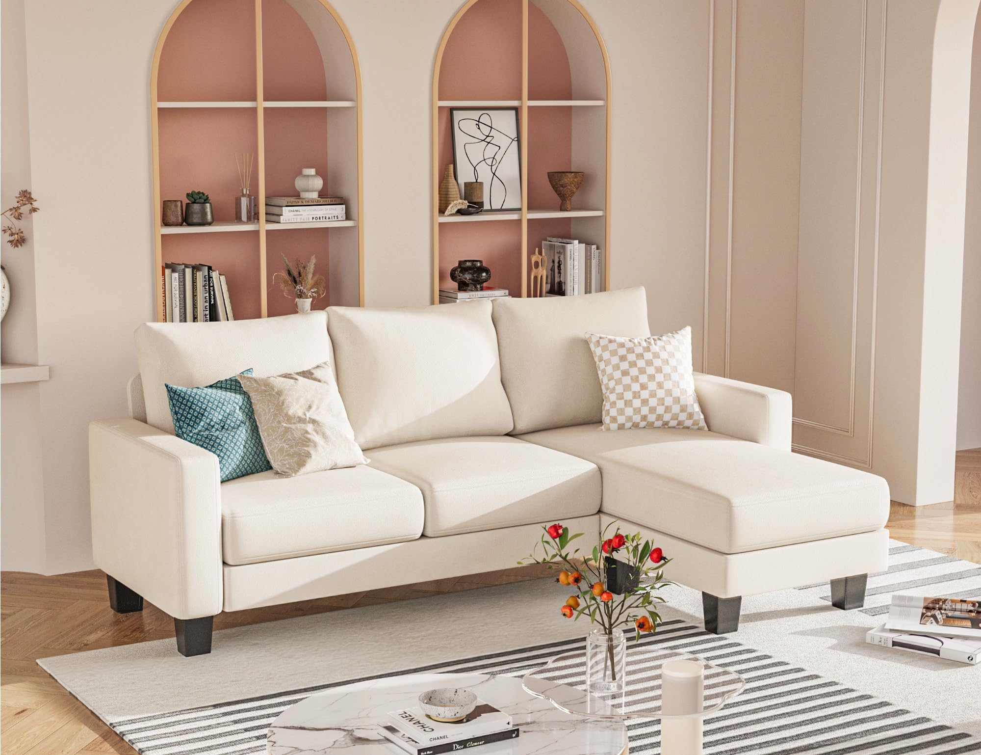 Sofa for Living Room, Couch with Convertible Chaise