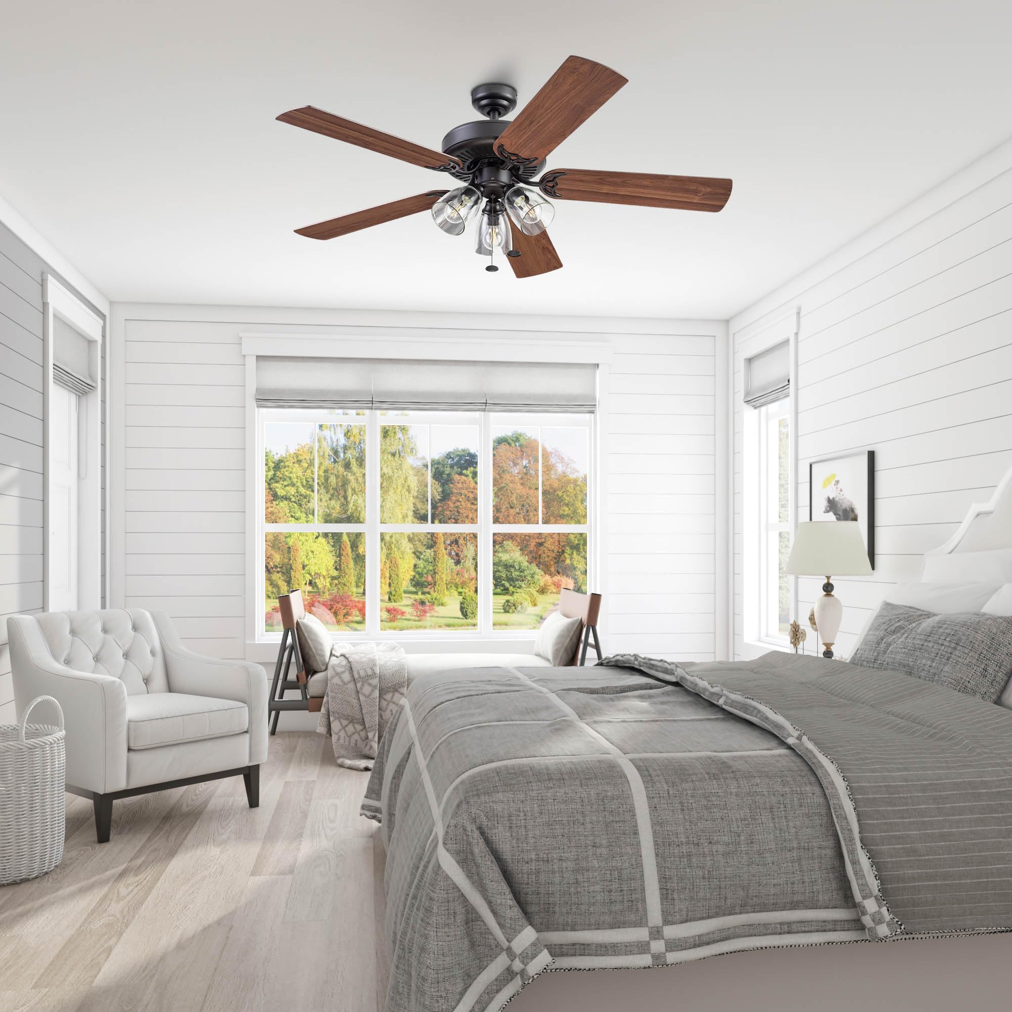 Saybrook, 52 inch Indoor Farmhouse LED Ceiling Fan with Light, Pull Chain