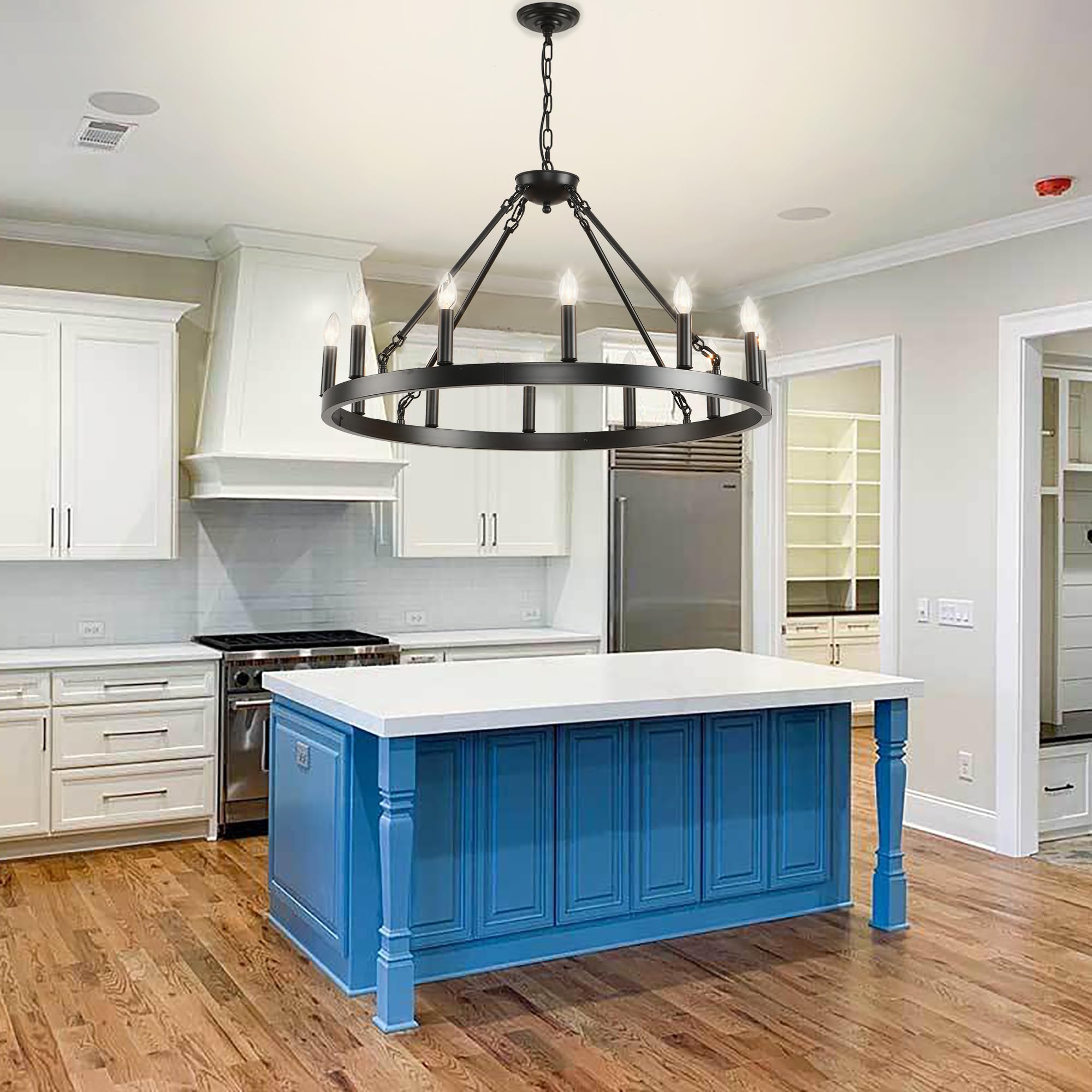 Black Wagon Wheel Chandelier 32 inch,12-Light Farmhouse Wagon