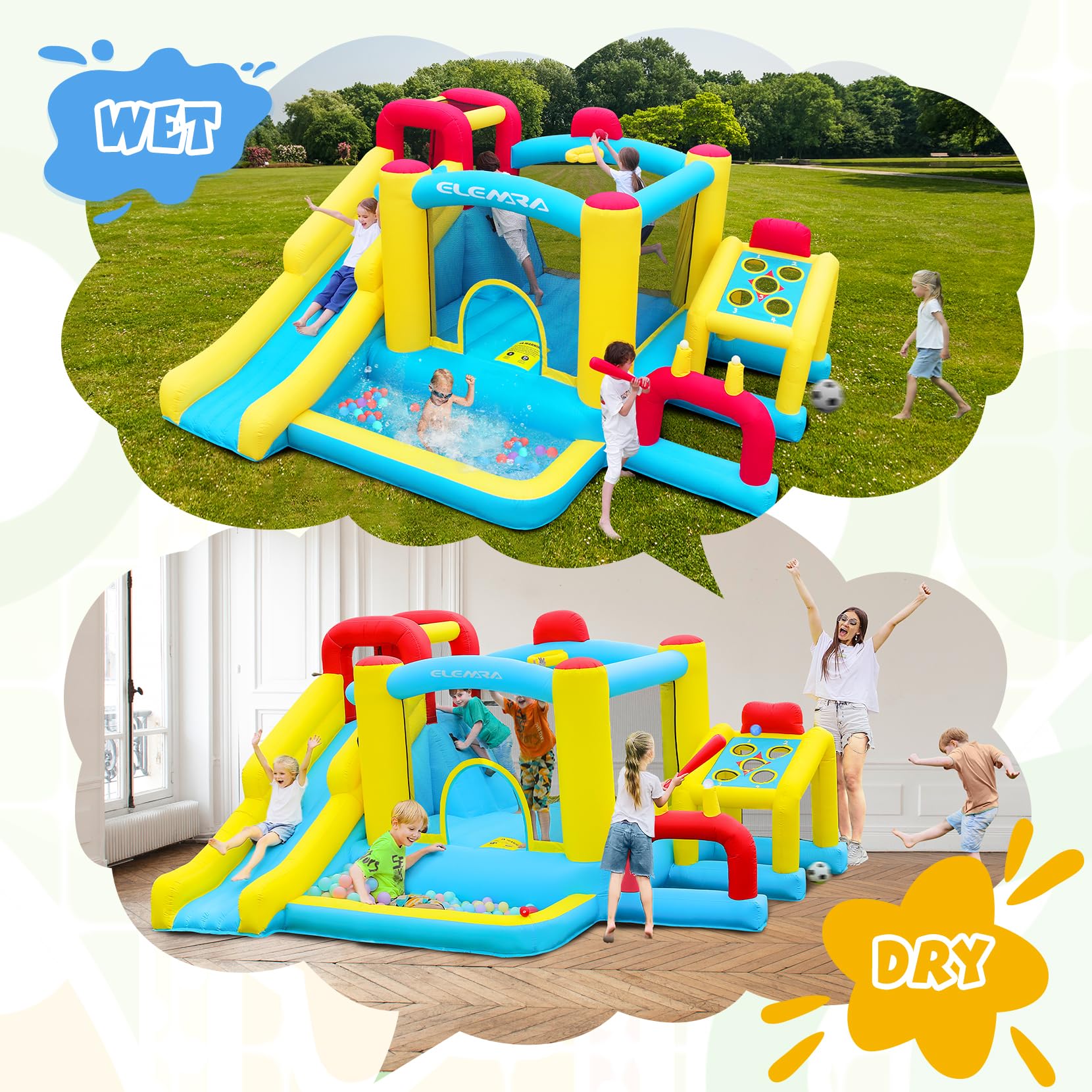 Inflatable Bounce House, 7 in 1 Bouncy House with Blower, Kids Bounce House with Slide