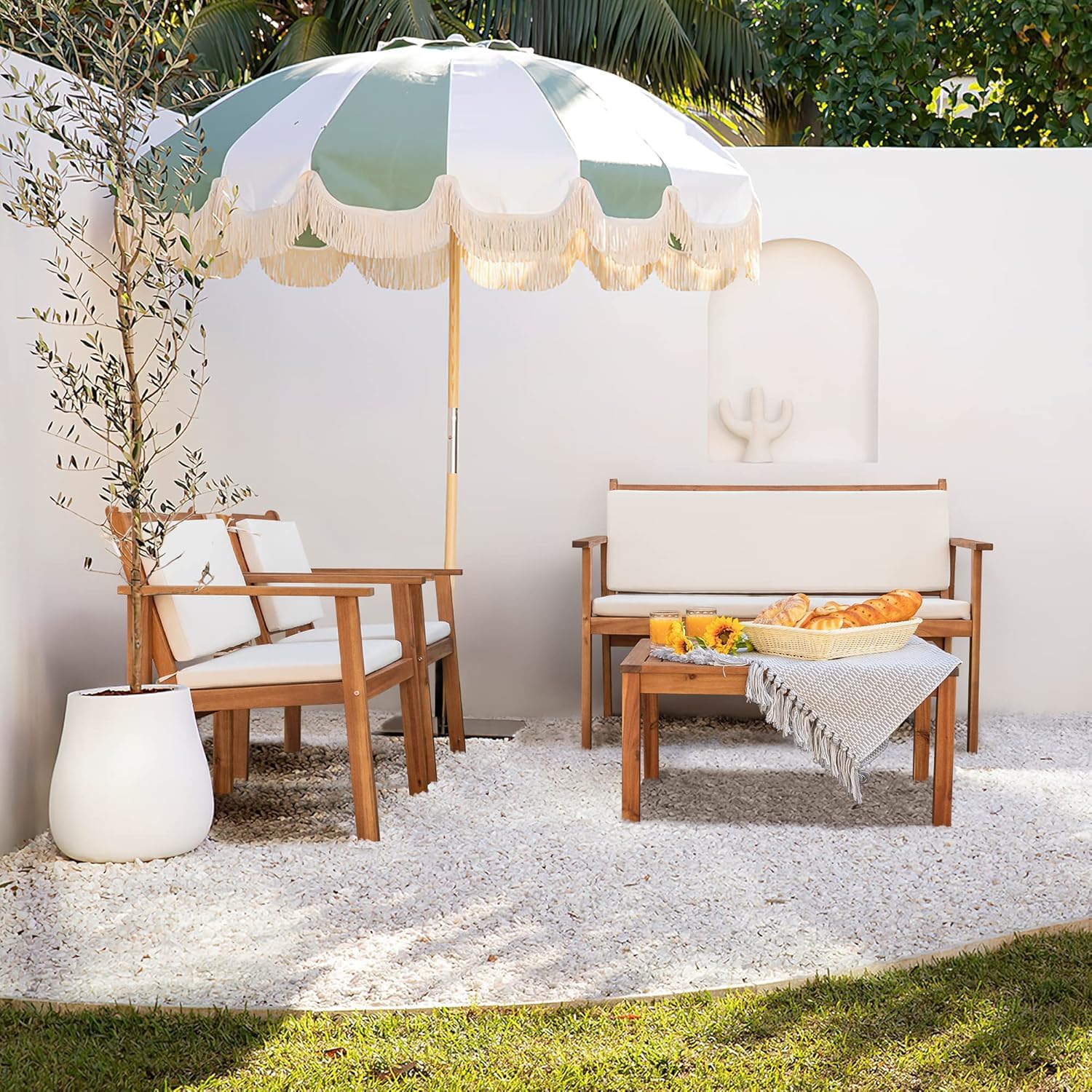 Patio Furniture 4 Piece Acacia Wood Outdoor Patio Furniture Sets