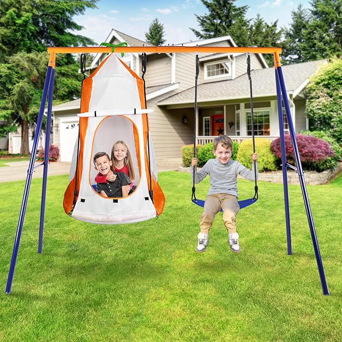 Swing Set, 440lbs, Heavy-Duty A-Frame Metal Outdoor SwingStand