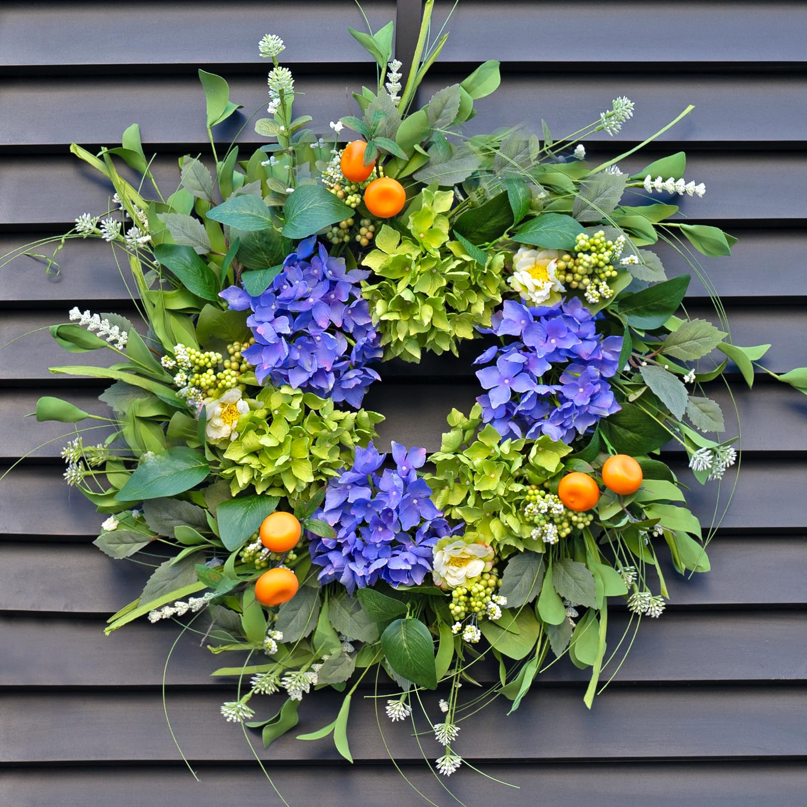 Wreaths for Front Door, Soomeir Spring Door Wreath Outside, Artificial Hydrangea Wreaths