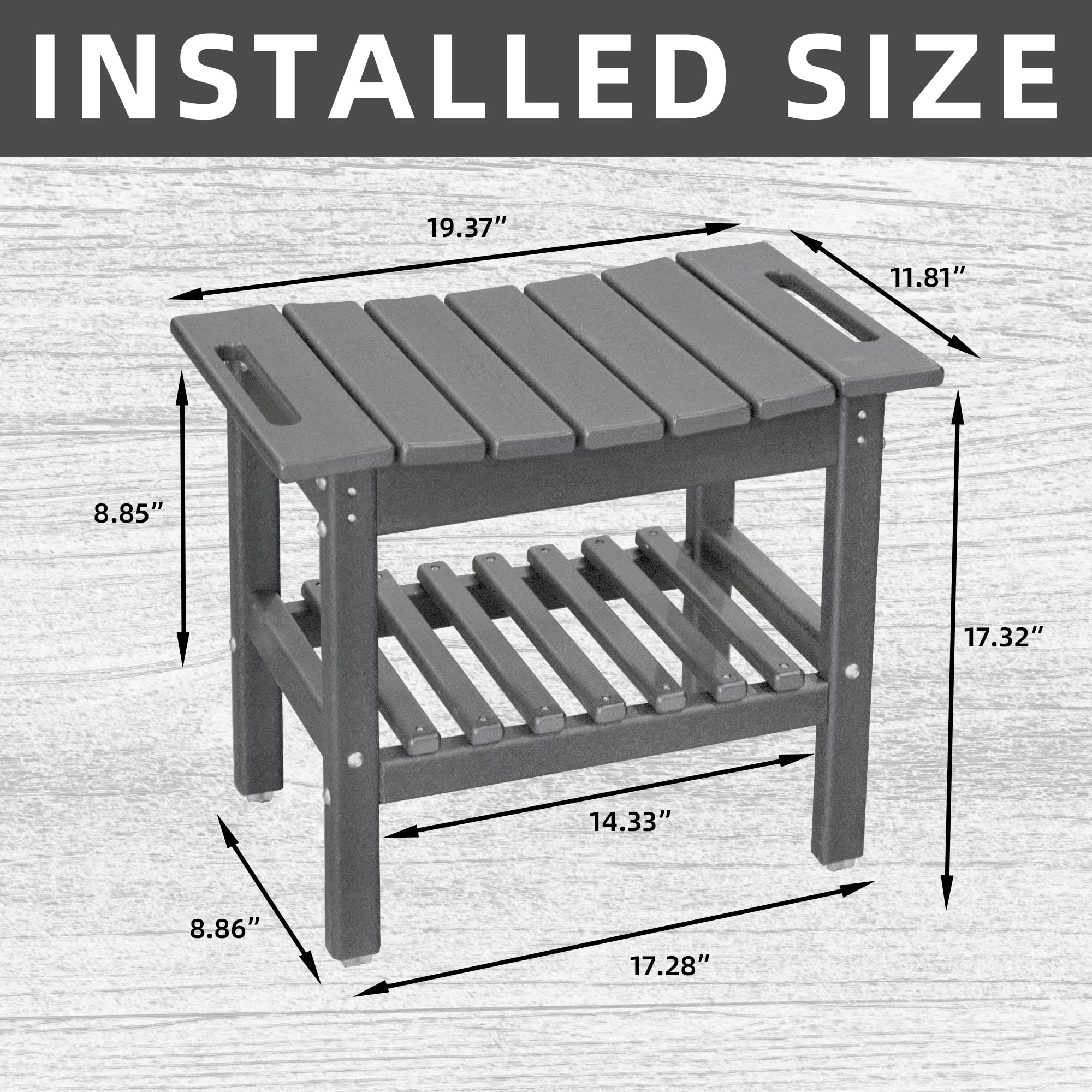 Restcozi HDPE Shower Bench Inside Shower Stool with Space-Efficient Storage Shelf, Shower Bath Chairs Spa Stool for Bathroom - Great for All Ages Unisex Elderly (Grey, Large & 19.3 * 11.8 * 17.3)