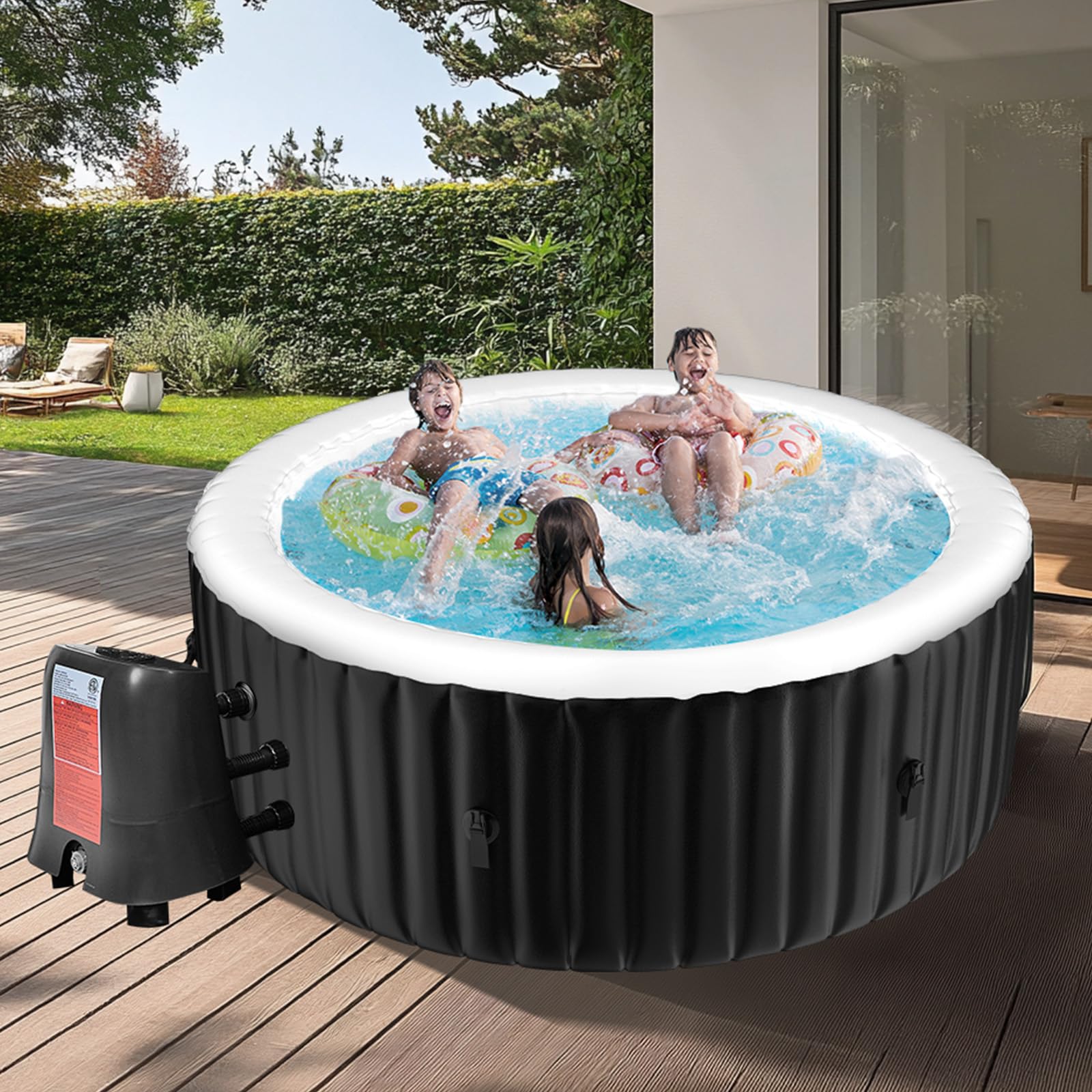 4 Person Inflatable Hot Tub, Large Portable Round Hot Tub with 120 Bubble Jets
