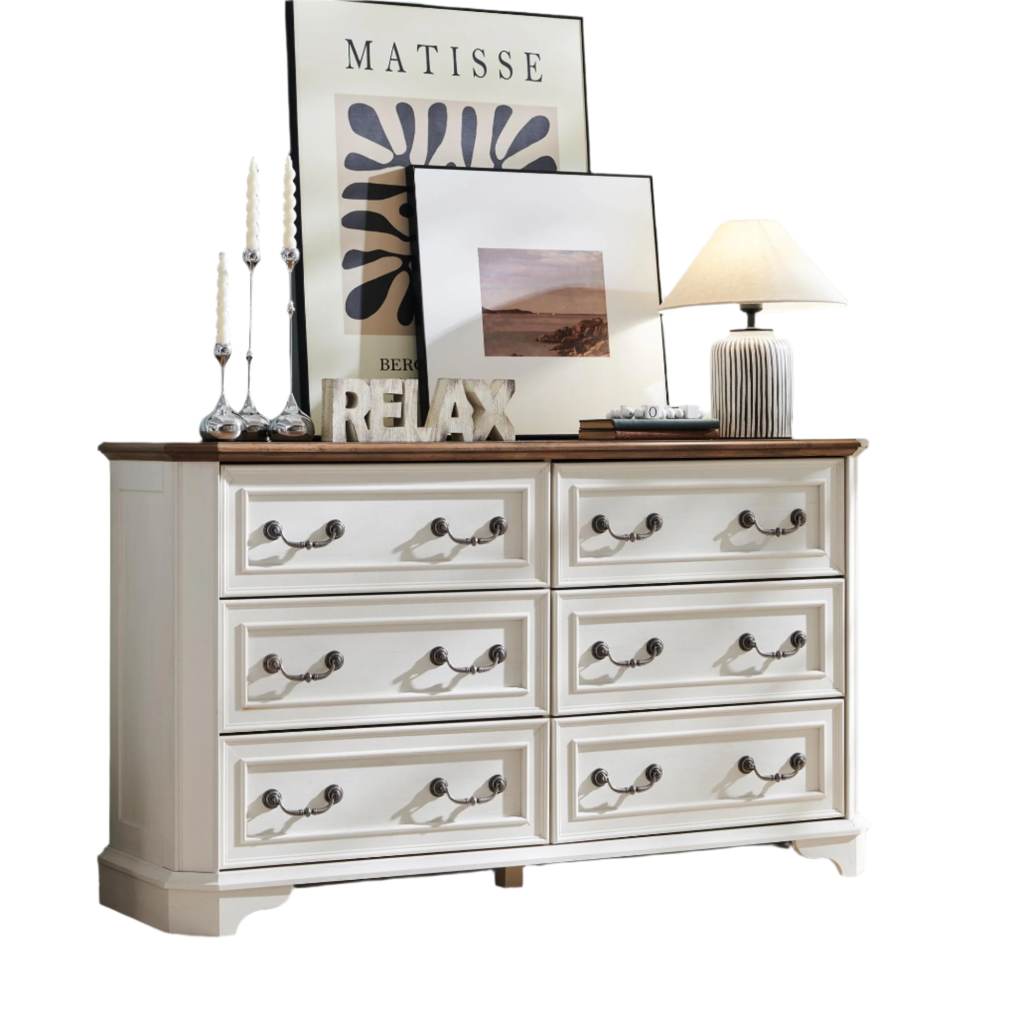 Farmhouse 6 Drawers Dresser for Bedroom, 54" Wide Wood Rustic Chest of Drawers