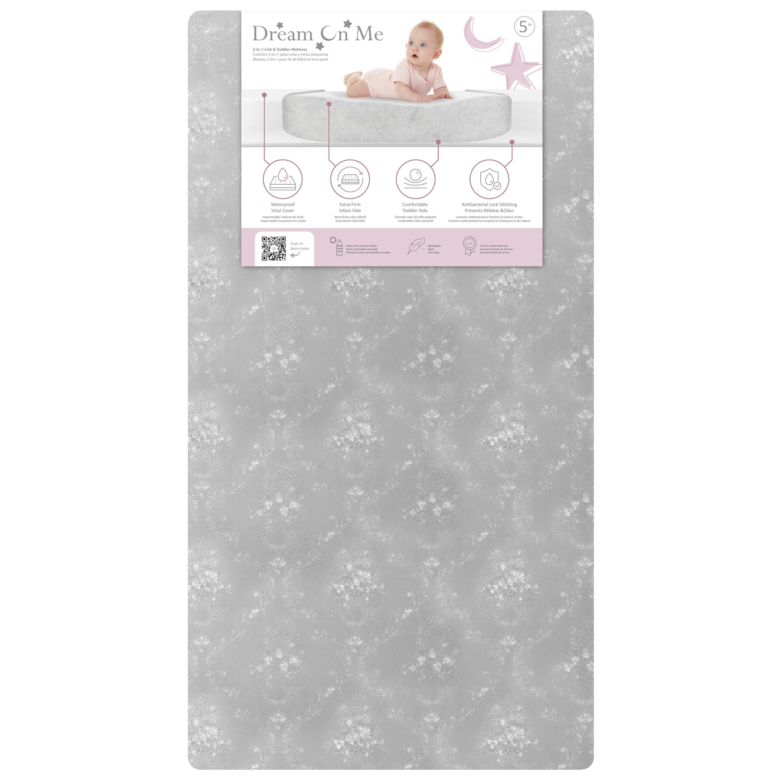 Snooze Firm Fiber Baby Crib Mattress in Grey, Greenguard Gold and JPMA Certified