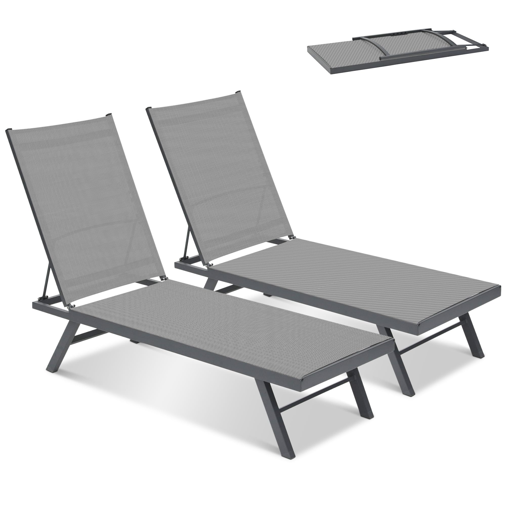 Patio Lounge Chair - Foldable Pool Lounge Chairs with Adjustable Backrest