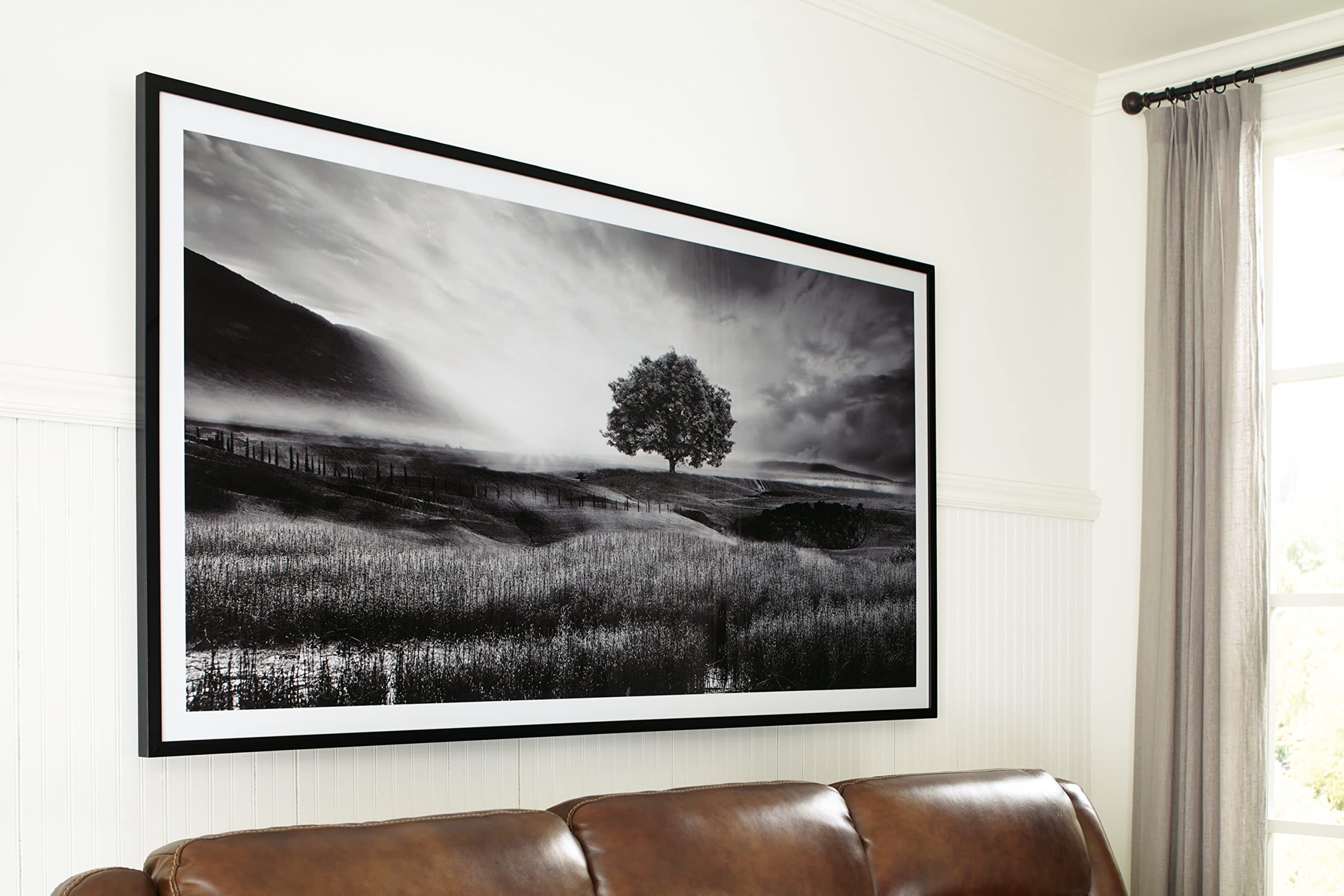 Deborland Modern Framed Pasture Print Wall Art 87 x 46 Inches, Black & White