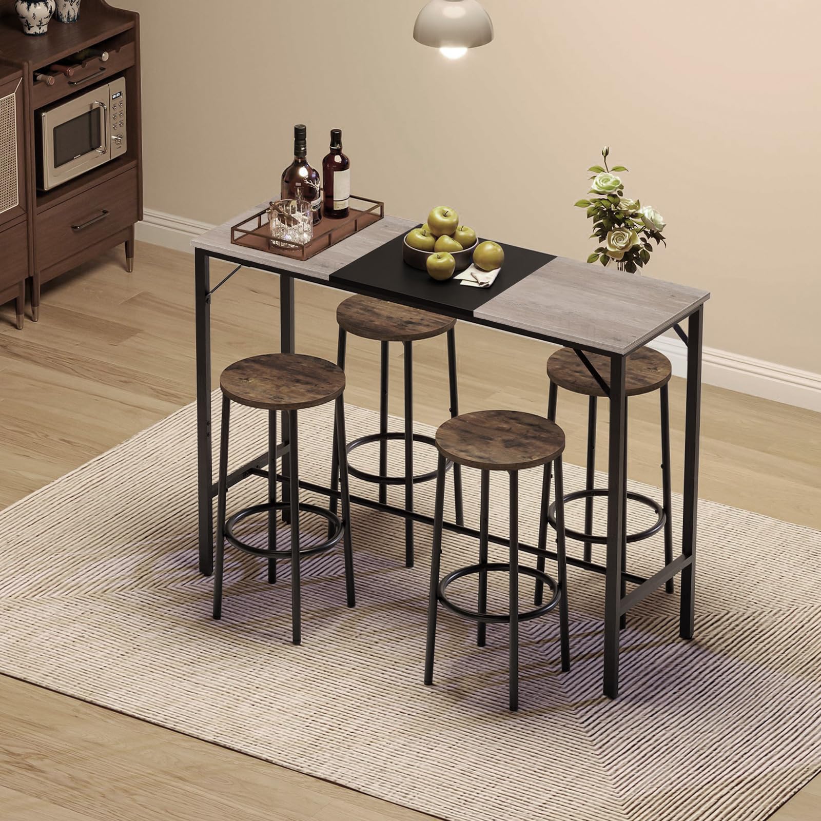 Bar Table, 47.1" Rectangular Pub Table, Tall Counter Height Pub Table