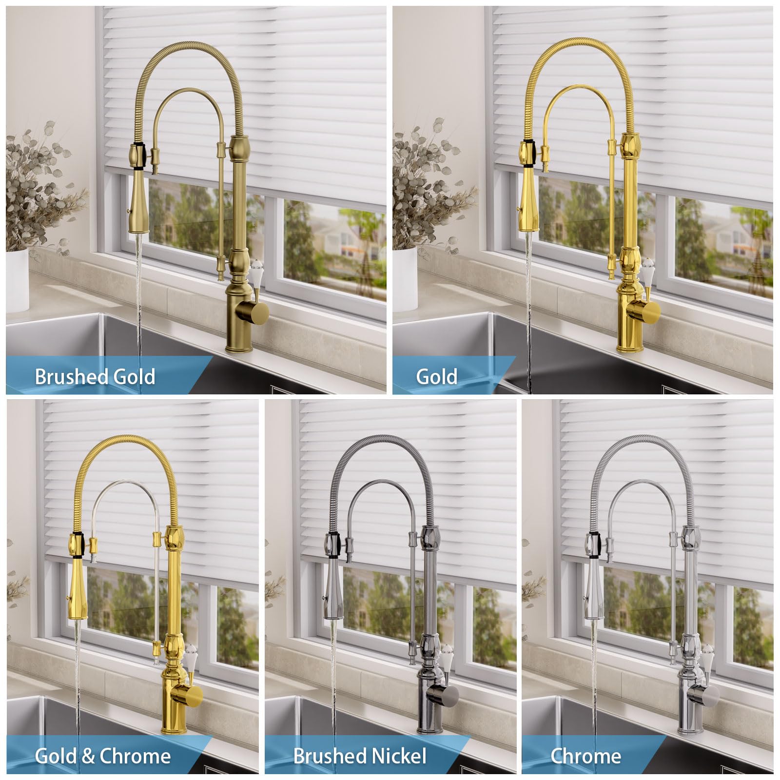 Kitchen Faucets Brushed Gold Kitchen Sink Faucet with Pull Down Sprayer High