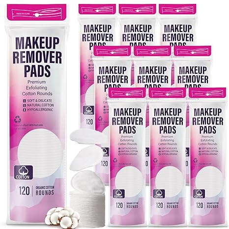 1800 Count Cotton Rounds Bulk Exfoliating Makeup Remover Pads for Face Cotton Facial