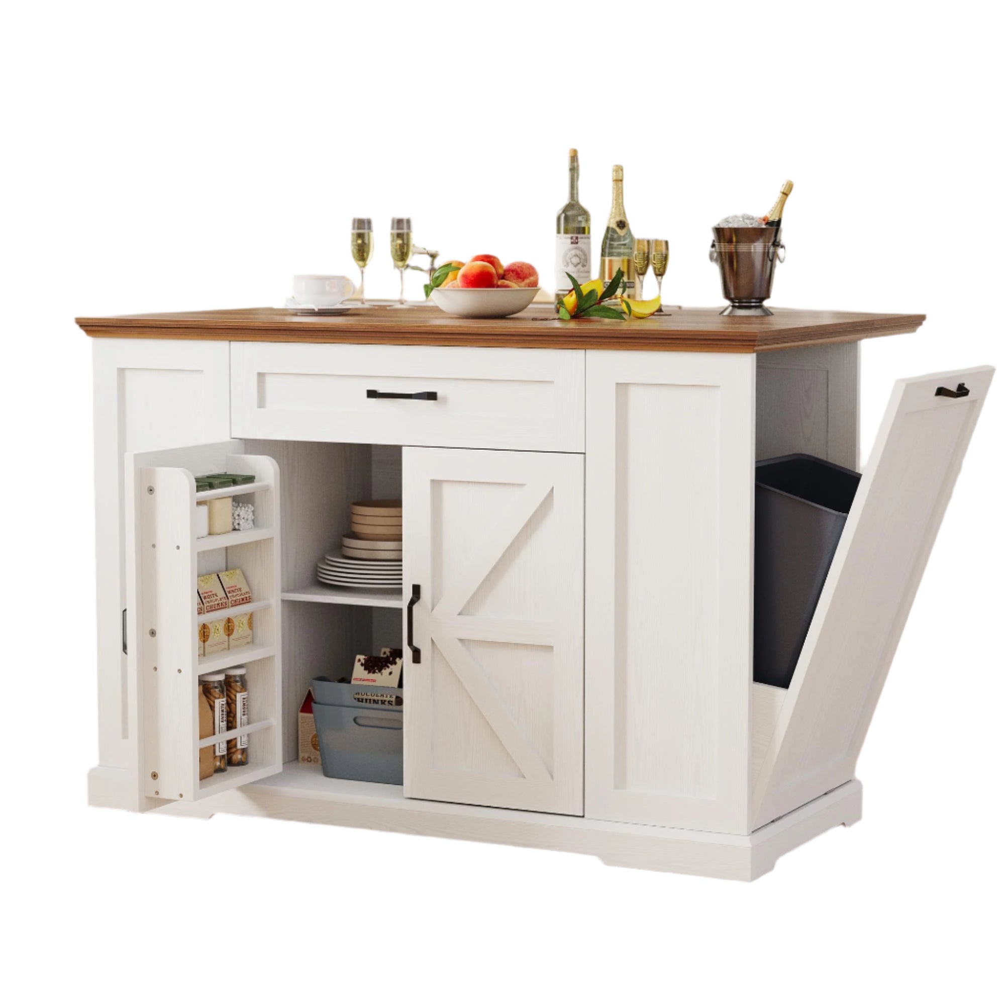 Kitchen Island with Storage, Rolling Island Table on Wheels with Cart Drop