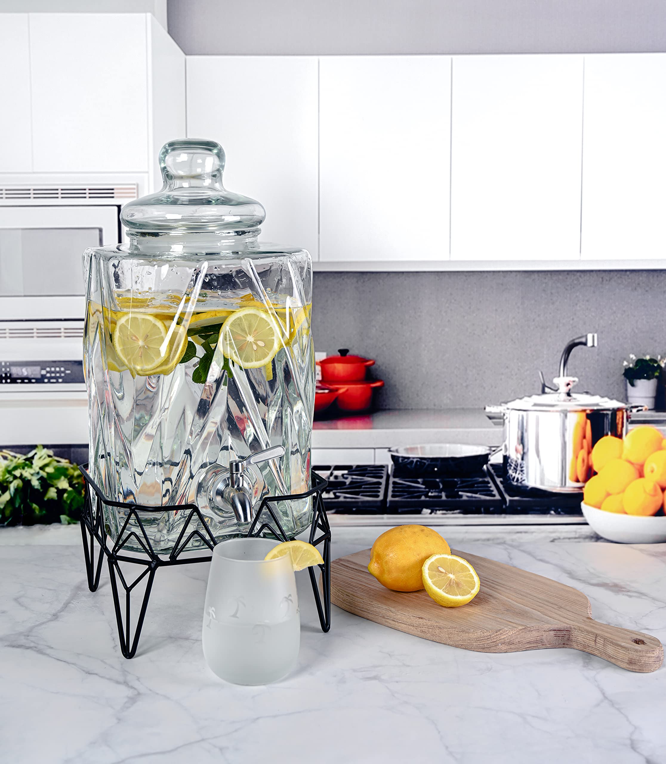 Glacial Ice Design Glass Beverage Dispenser with SS Spigot