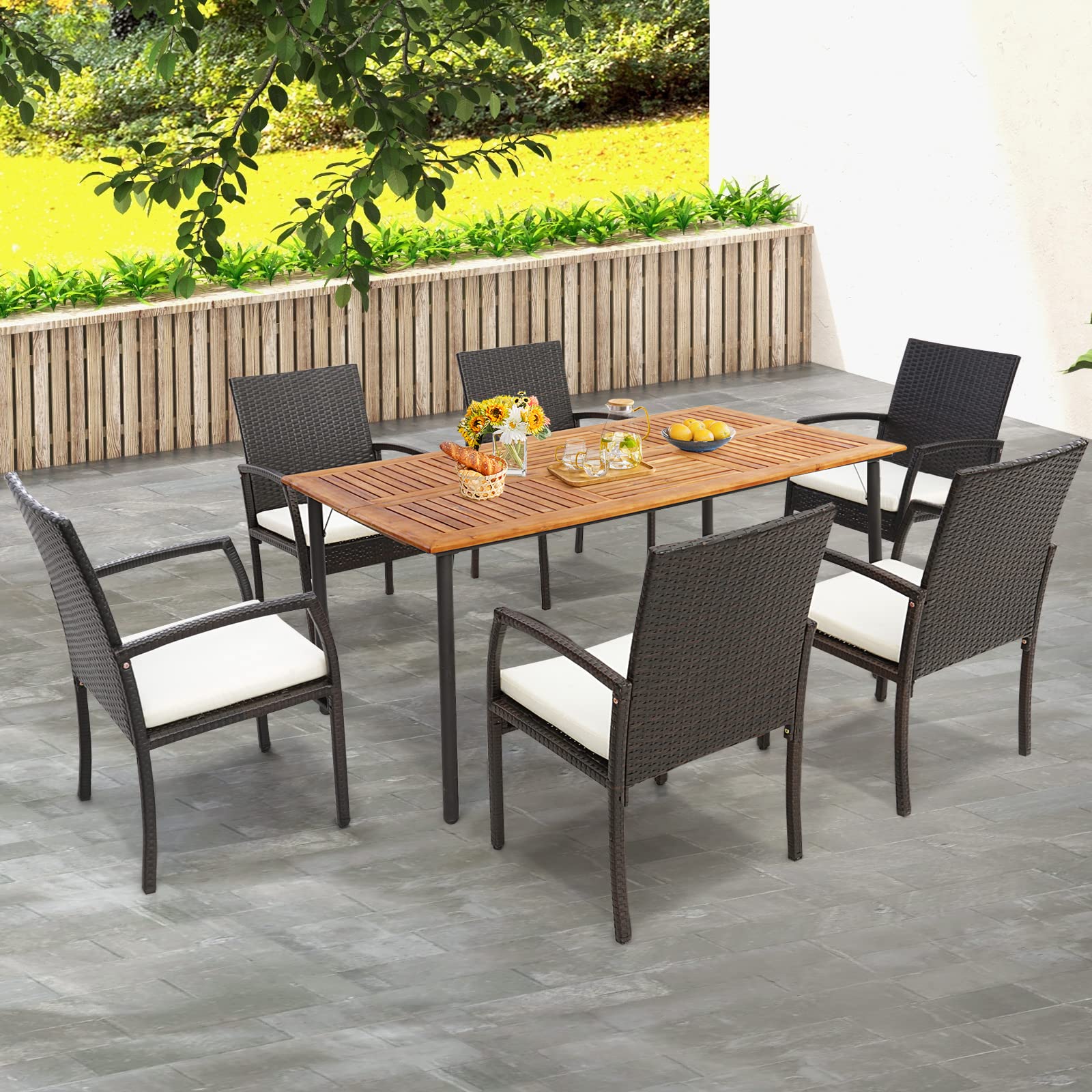 Patio Acacia Wood Dining Table for 6 Persons, Large Rectangular Dining Table