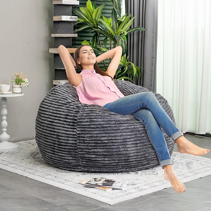 Bean Bag Chairs for Adults, Grey Memory Foam Filled