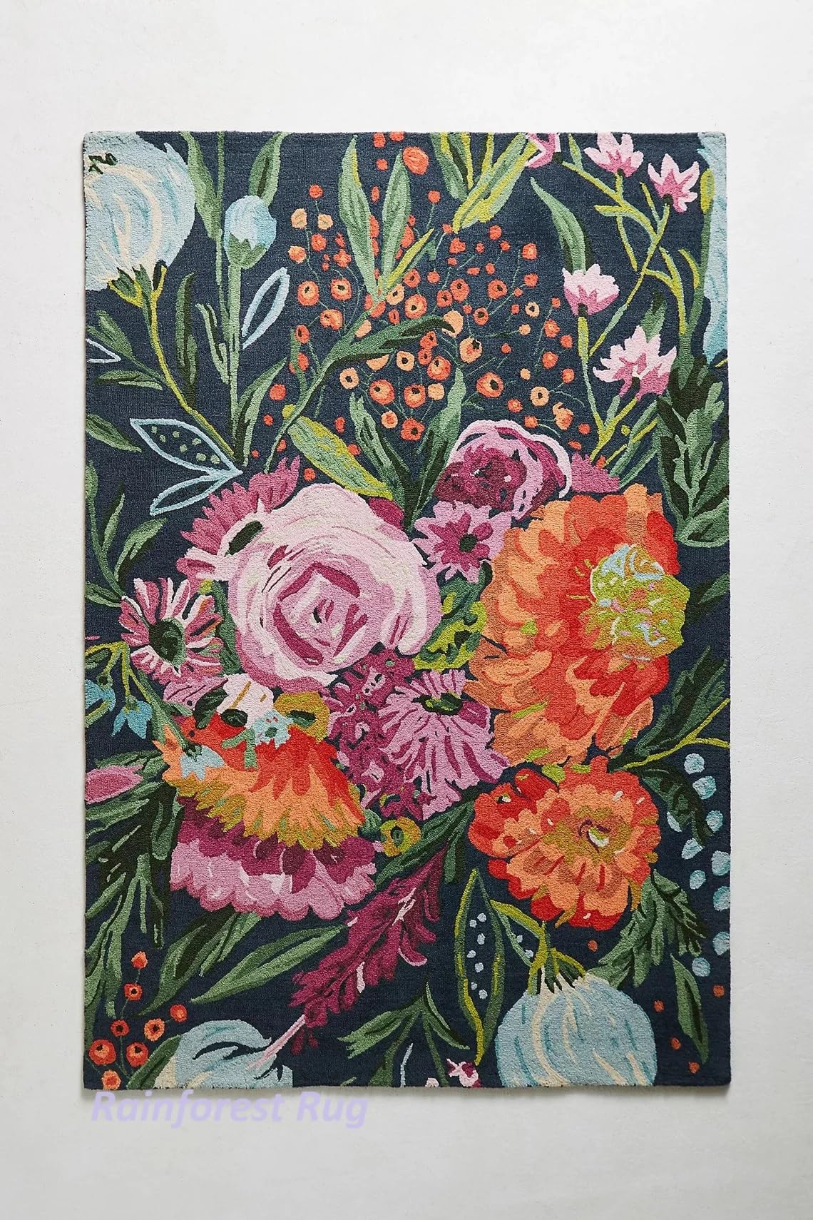 Handmade Floral Area Rug - Colorful Garden Design with Beautiful Flower Patterns