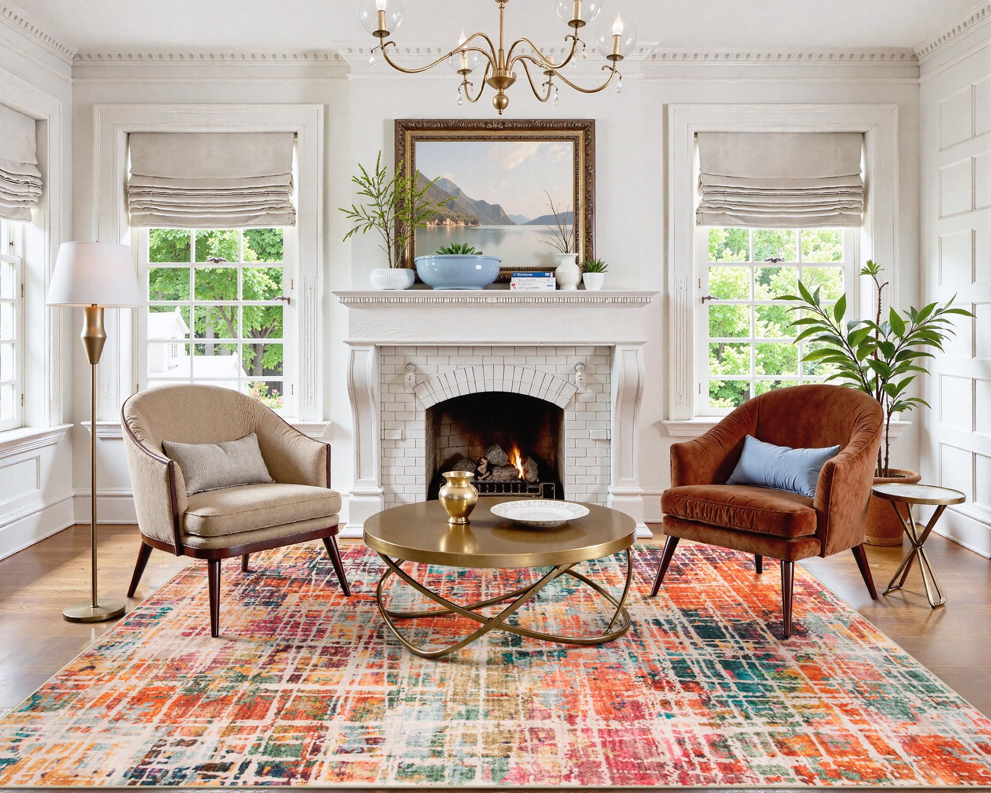 Multi Color Washable Area Rugs 8x10, Colorful Abstract Non Slip Foldable Rug