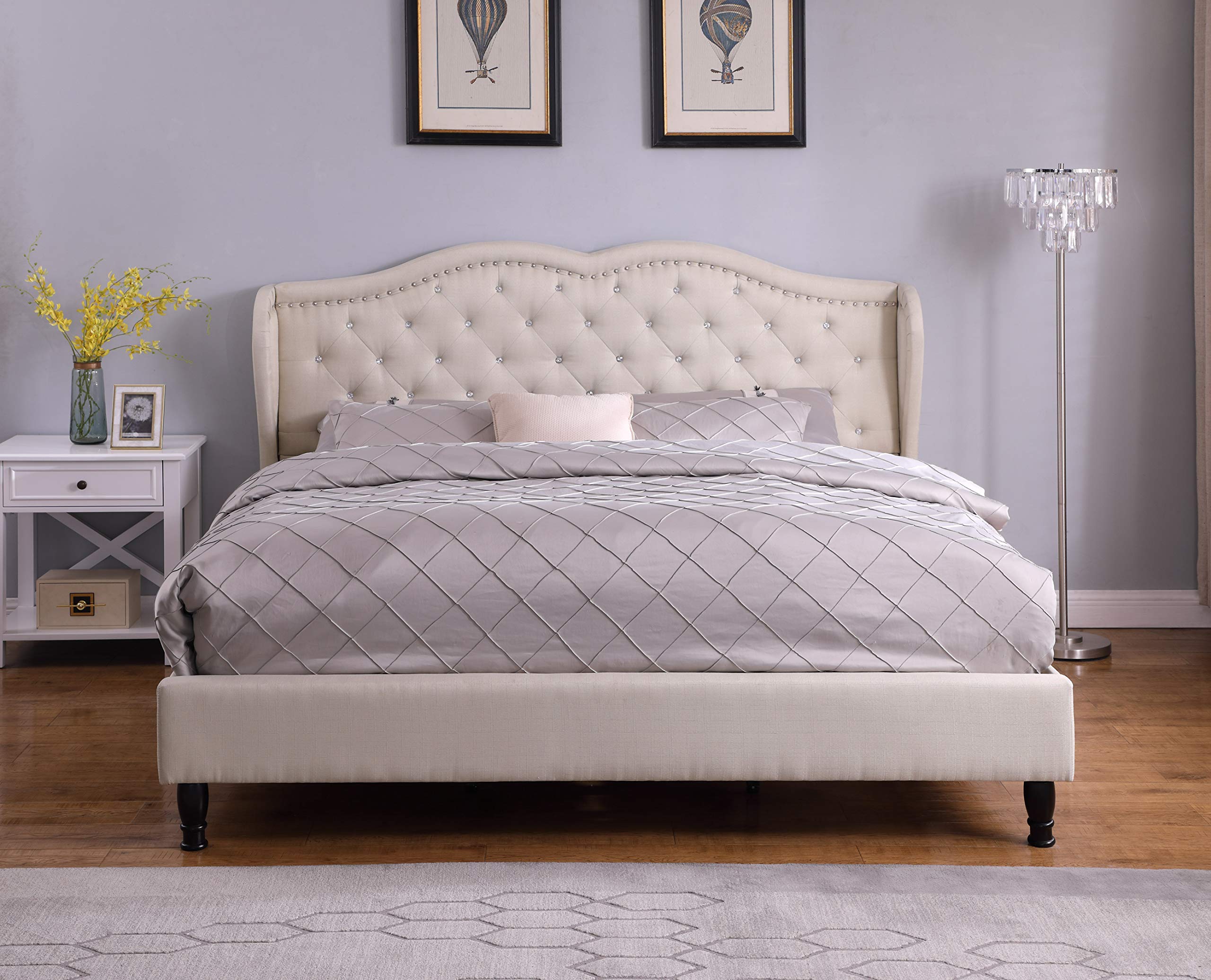 Premiere Curved Classics Cloth Light Beige Linen 51" Tall,Bed Frames