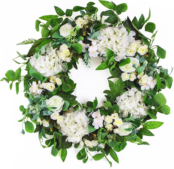 24 Inch Summer Wreaths for Front Door, Summer Wreath,Blue Hydrangea Wreath