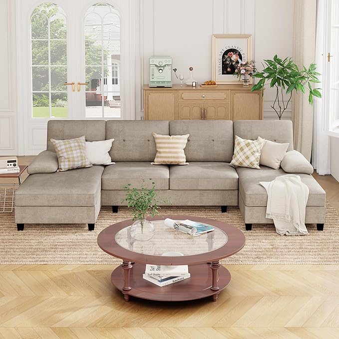 Shaped Sectional Couches for Living Room, 4-Seat Sofa Set