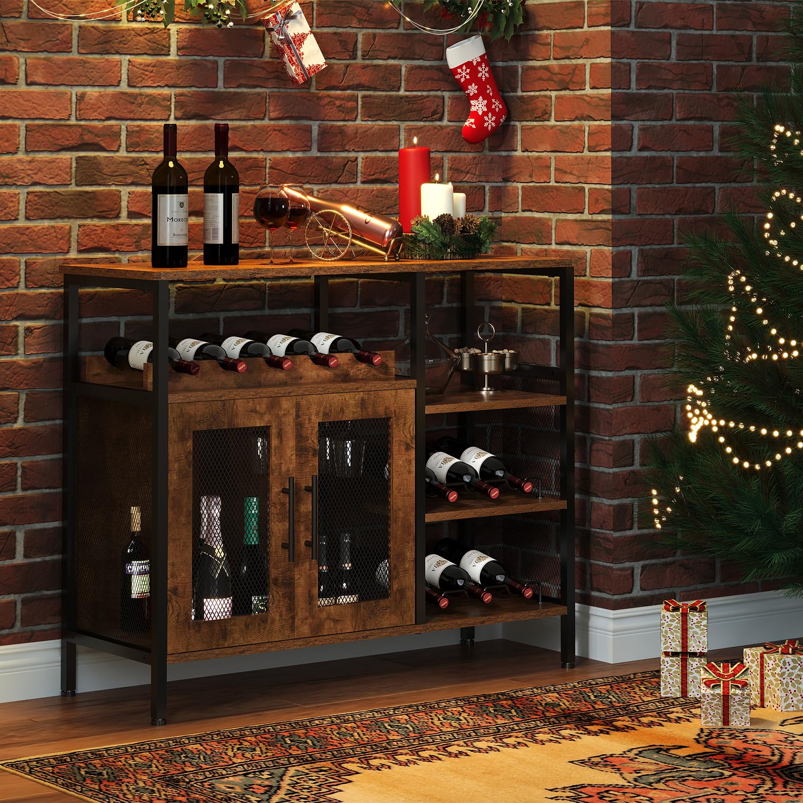 Wine Bar Rack Cabinet with Detachable Wine Rack, Coffee Bar Cabinet