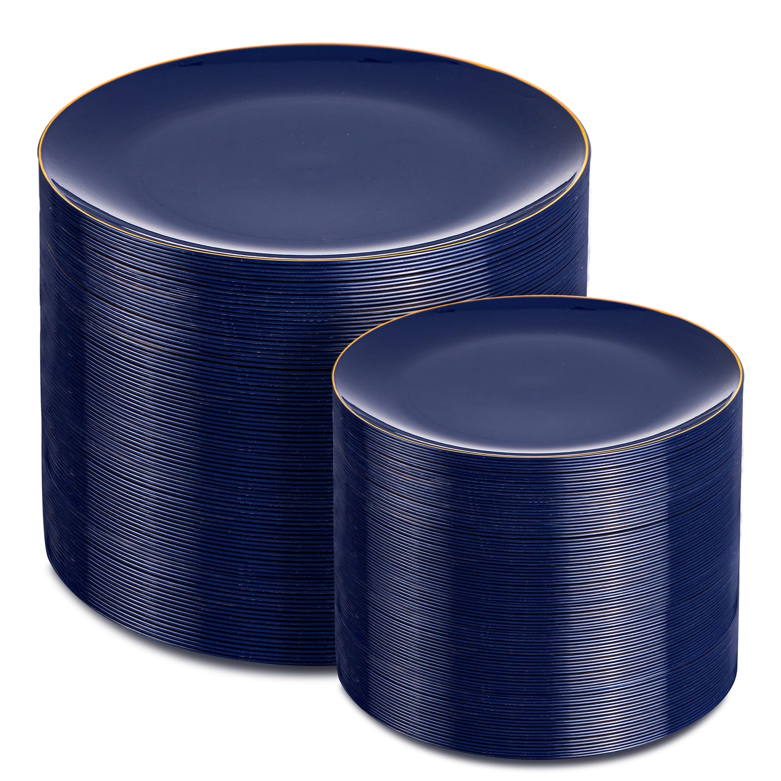 200 Pieces Blue Plastic Plates - Navy Blue and Gold Disposable
