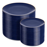 200 Pieces Blue Plastic Plates - Navy Blue and Gold Disposable
