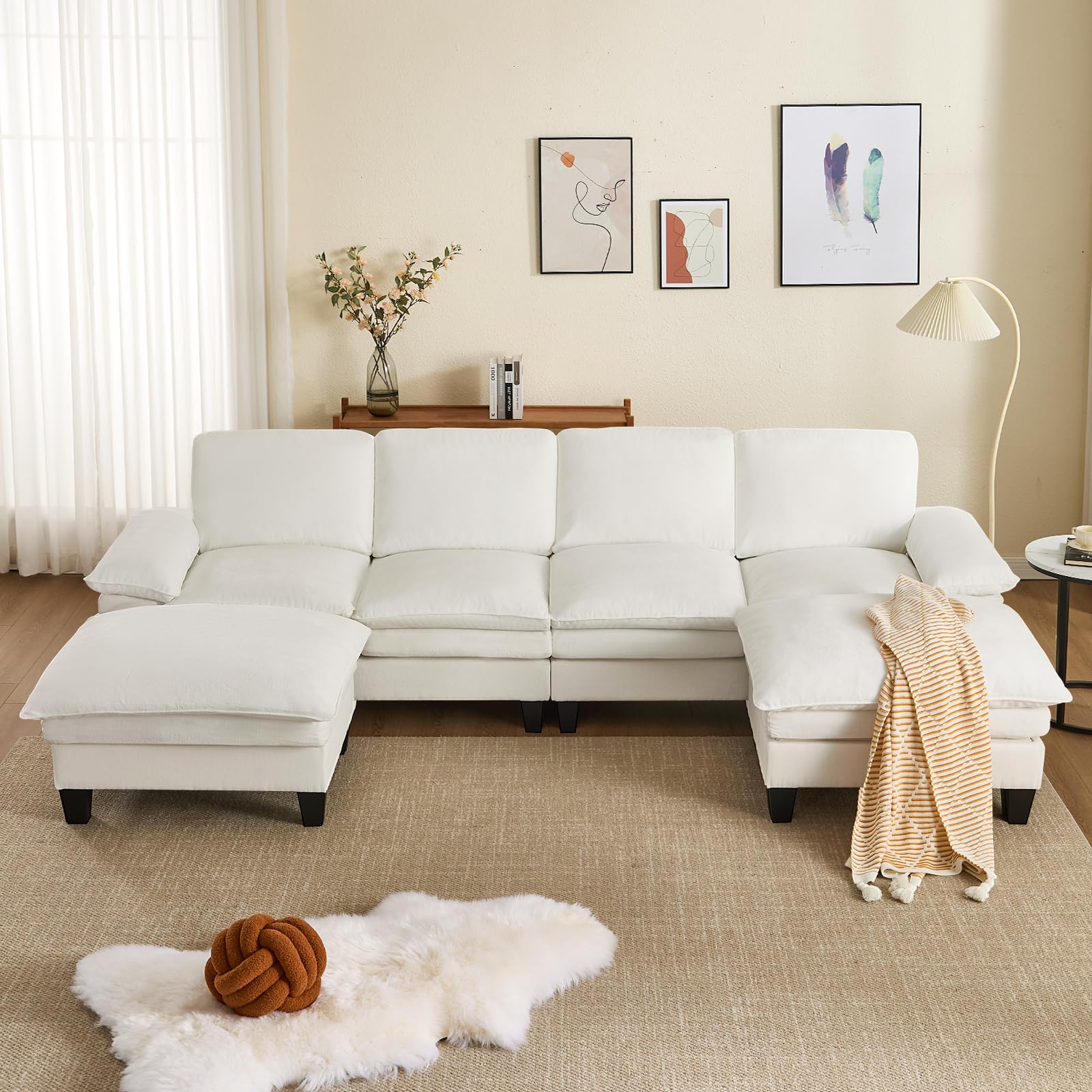 Oversized Modular Sectional Sofa, 122” U-Shaped Couch with Movable Ottoman