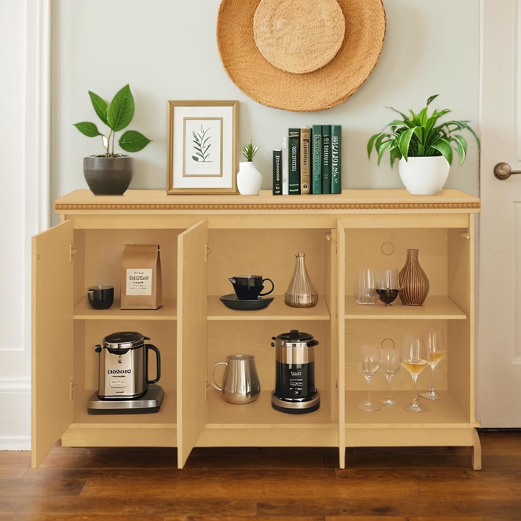House Wooden Storage Cabinet with Adjustable Shelves - Deep Kitchen Pantry Organizer