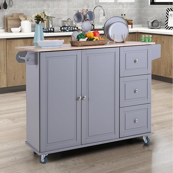 Kitchen Island on Wheels, Portable Rolling Kitchen Cart Storage Cabinet