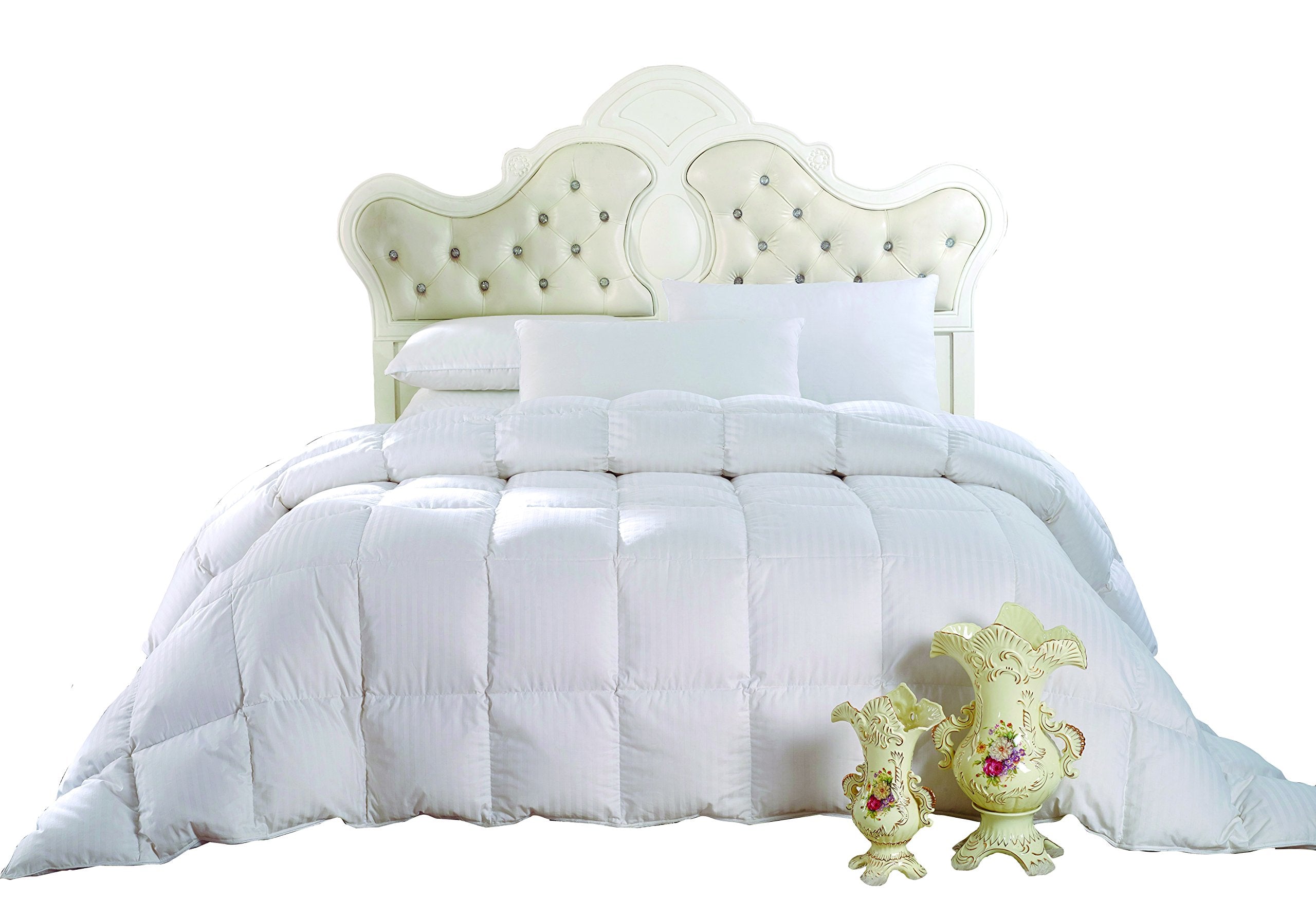 King Size Light Down-Comforter 650-Fill-Power 100% Cotton Shell 300TC - Stripe White