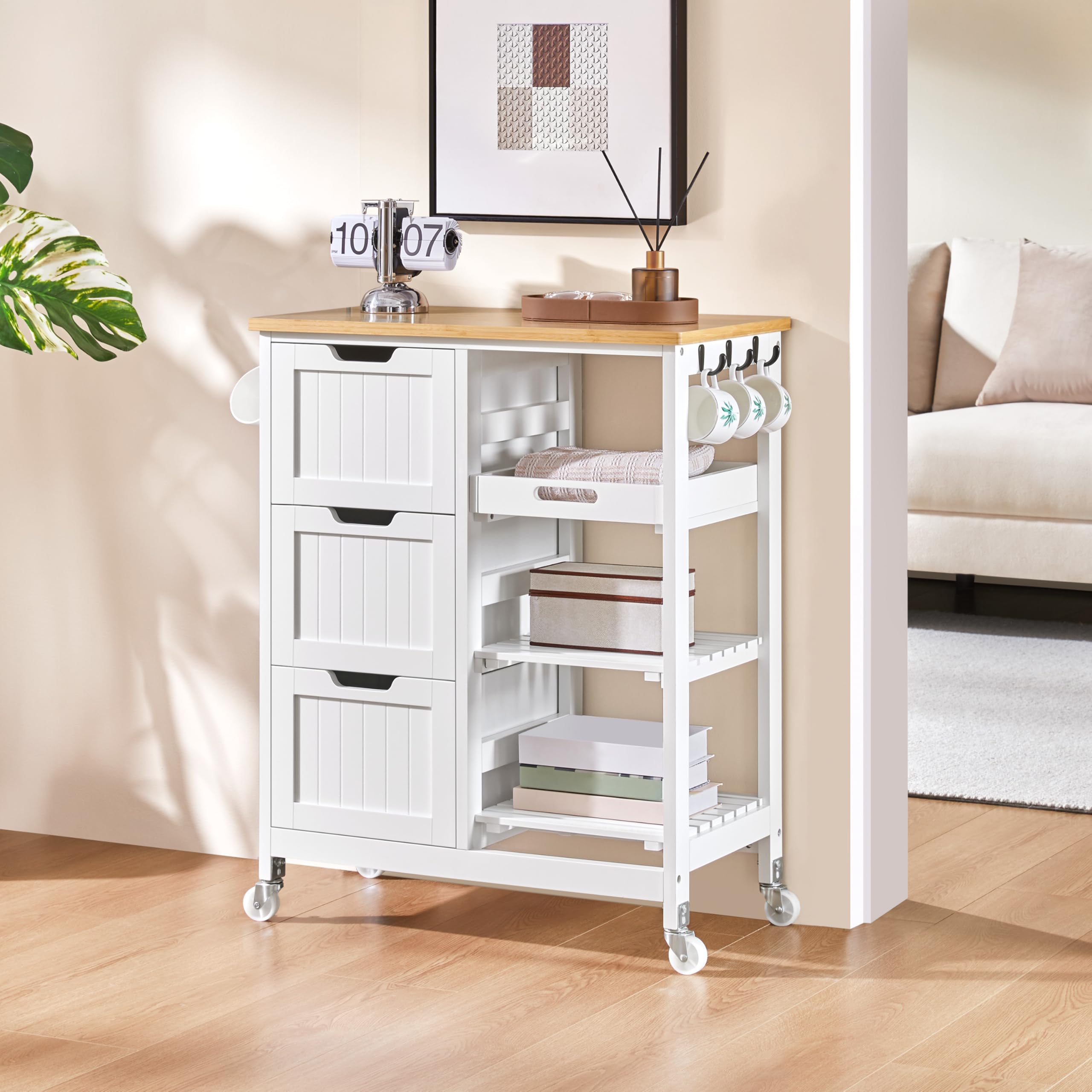 Kitchen Island Cart on Wheels with Bamboo Countertop