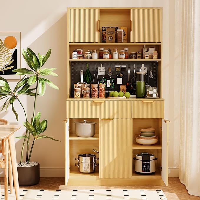 Kitchen Pantry Cabinet with Storage & Pegboard, 71" Tall Hutch Storage Cabinet