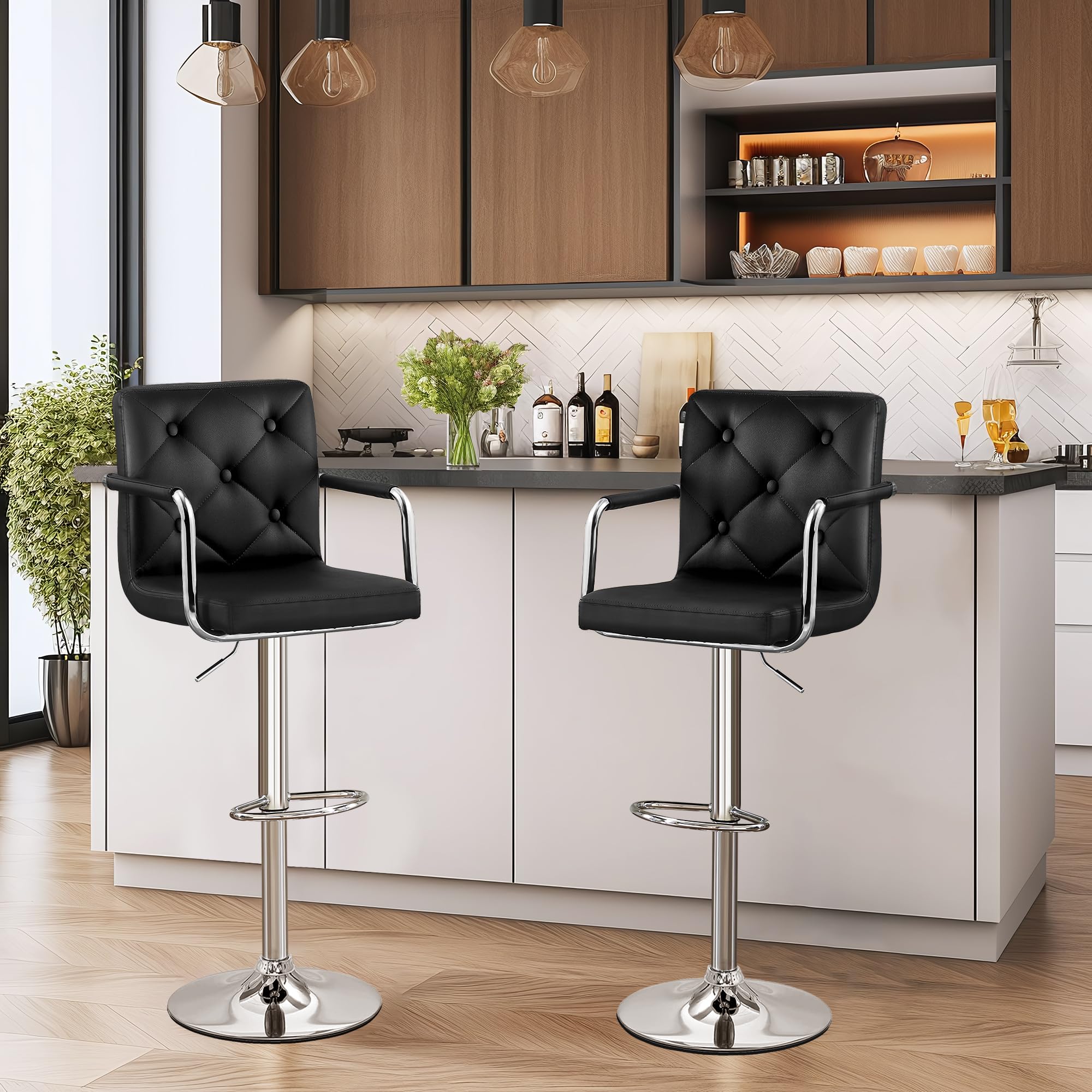 Bar Stools, Adjustable Bar Stools Set of 4, Counter Height Barstool with Back and Arms