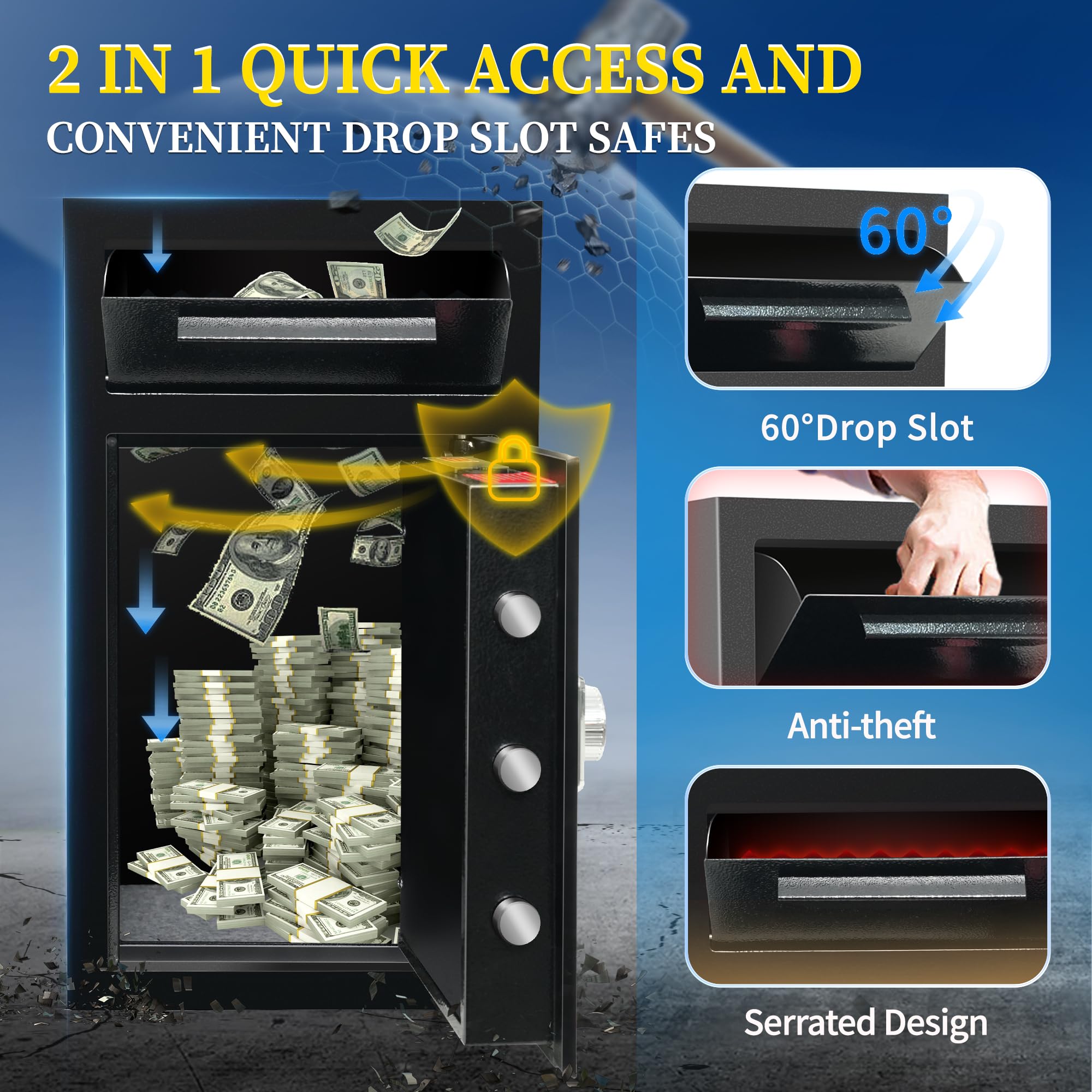 4 Cuft Drop Safe Box for Business, Depository Safe with Drop Slot, Anti-Theft Money Safe with Digital Lock & Key, 2-in-1 Drop Slot Safes for Home Business Use, Cash Document Jewelry Storage (4 CU FT)