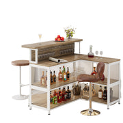 L-Shaped Home Bar Unit with LED Light and Wine Glasses Holder