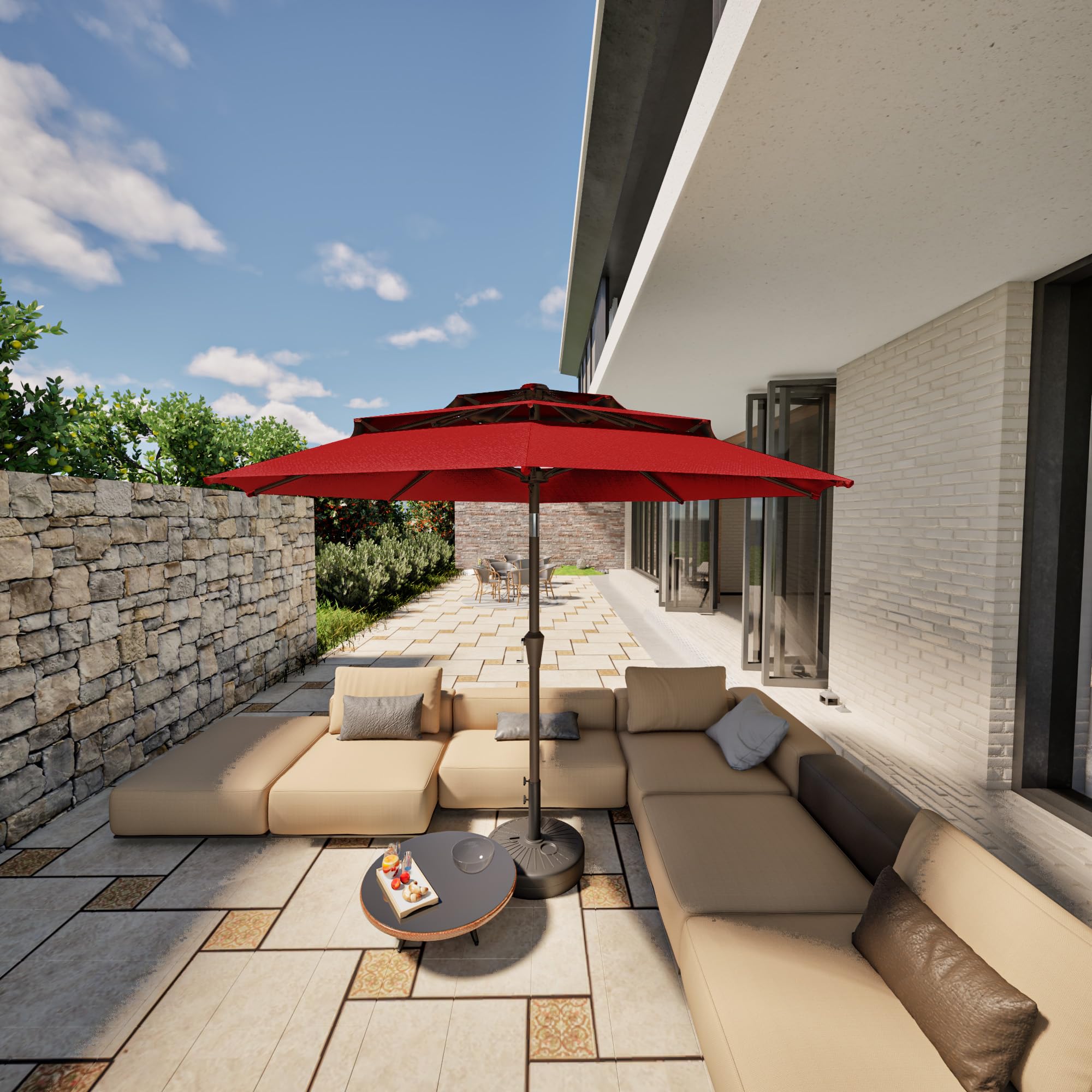 9FT 3 Tiers Patio Umbrella,Outdoor Table Market Umbrella with 8 Fiberglass Ribs for Pool