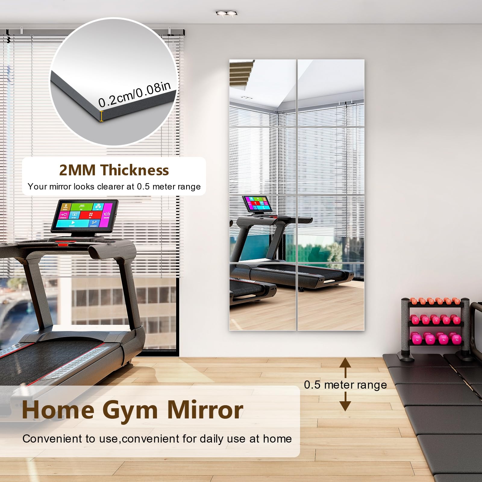 Shiftshade 4 Pack Wall Mirror Full Length, 12 x 12 Inch Acrylic Mirror Tiles, Shatterproof Flexible Plastic Mirror Sheets for Bedroom Home Gym Door