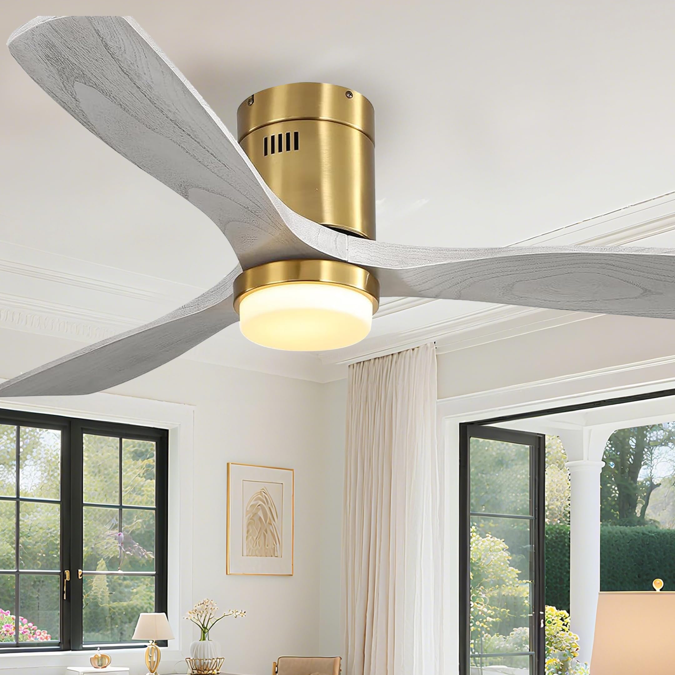 Fan with Lights 52 Inch Flush Mount Ceiling Fan with Remote Control