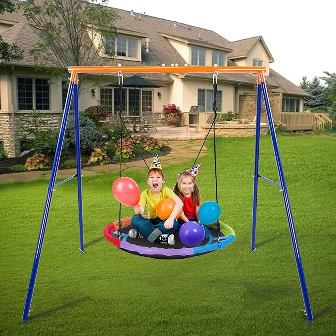 Swing Set, 440lbs, Heavy-Duty A-Frame Metal Outdoor SwingStand