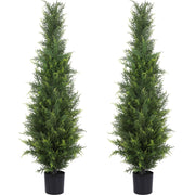 Artificial Cedar Topiary Trees 4FT Potted Fake Cypress Trees Faux Evergreen Plants