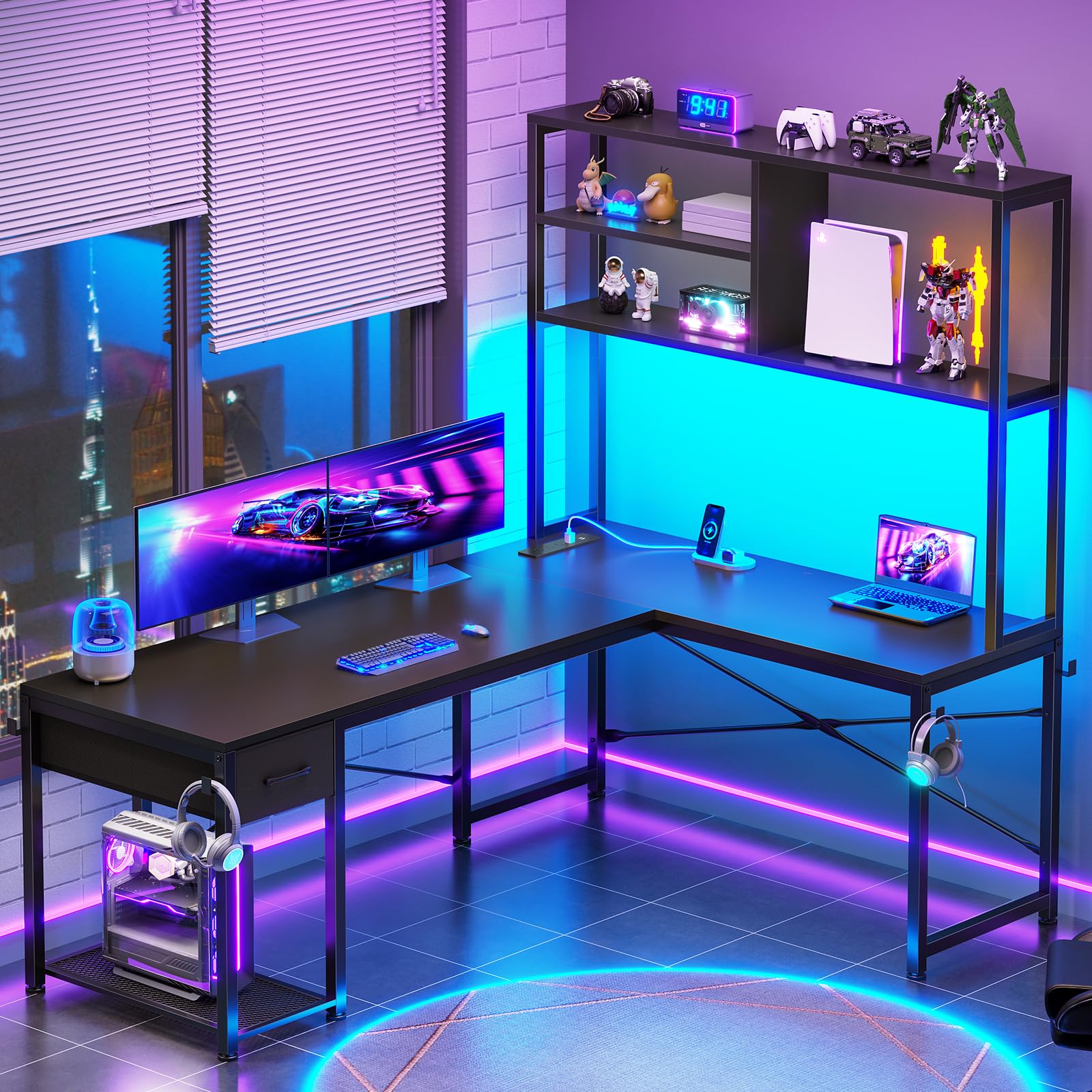 L Shaped Gaming Desk, 51.2" Reversible Small Corner Desk with Drawer