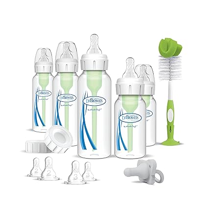 Natural Flow Baby Feeding Set with Anti-Colic Bottles, Transition Cup, Brush,